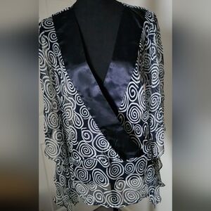 Navy Blue and White Sheer Swirl Women's Top